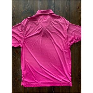 Men’s pink and white striped golf shirt